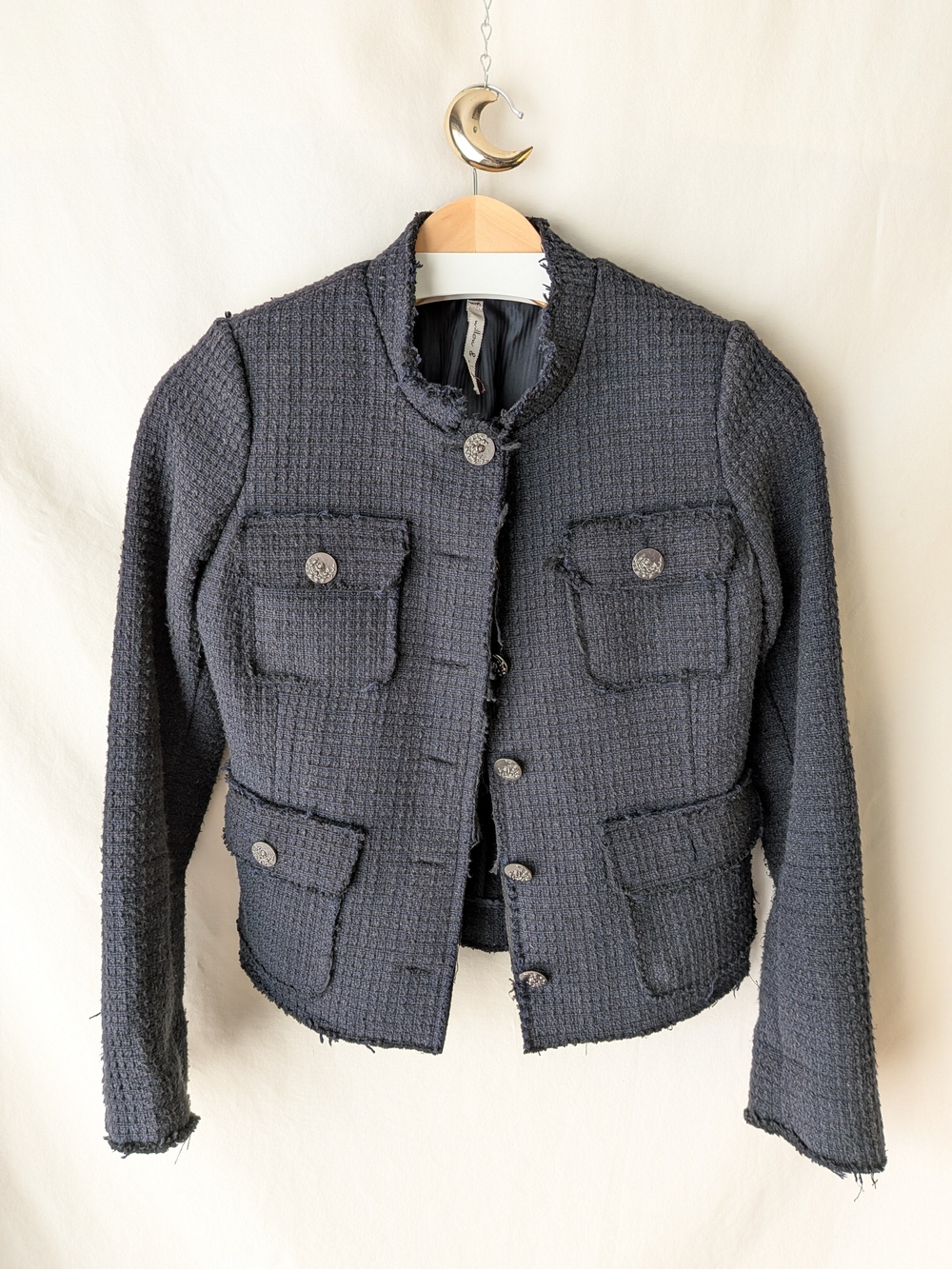Willow & Clay Dark Blue Tweed Cropped Blazer